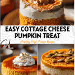 Layered Cottage Cheese Pumpkin Cheesecake Bowl topped with pumpkin puree and spice for a cozy Protein Pumpkin Dessert style 26